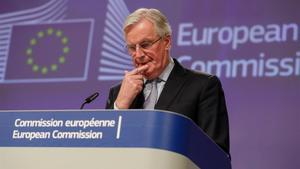 Barnier, durante la rueda de prensa tras la reunión con la delegación británica.