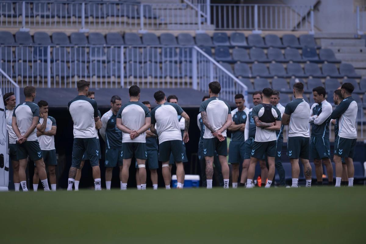 El Málaga CF en su entrenamiento de este miércoles.