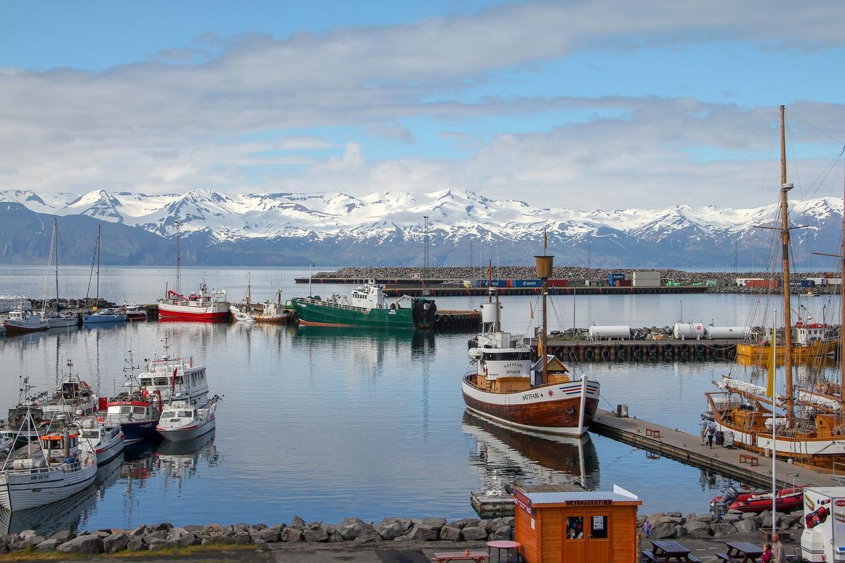 El puerto de Husavik, en Islandia.