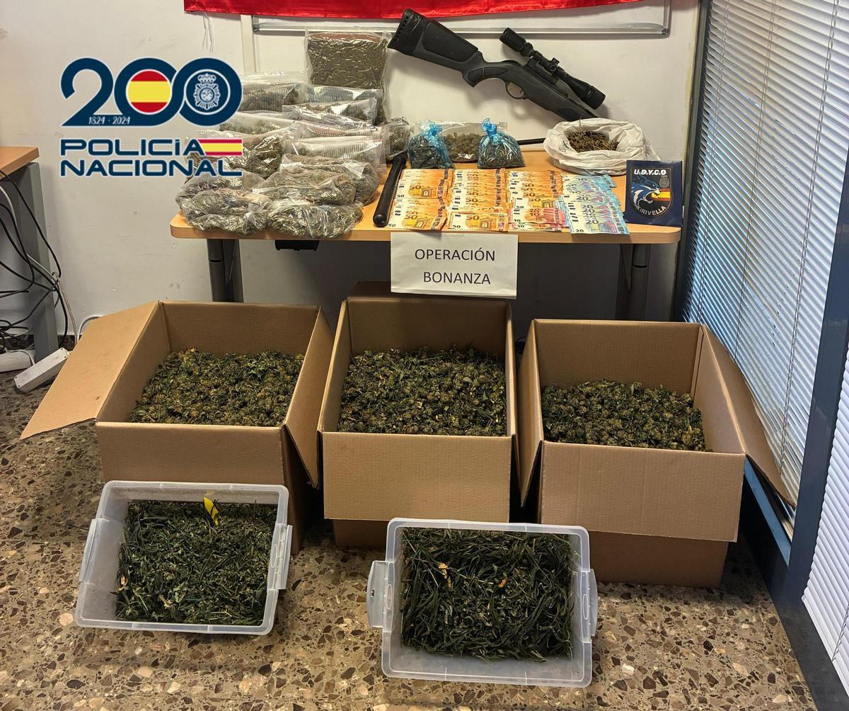 Algunos de los efectos intervenidos por la Policía Nacional a los cuatro detenidos.