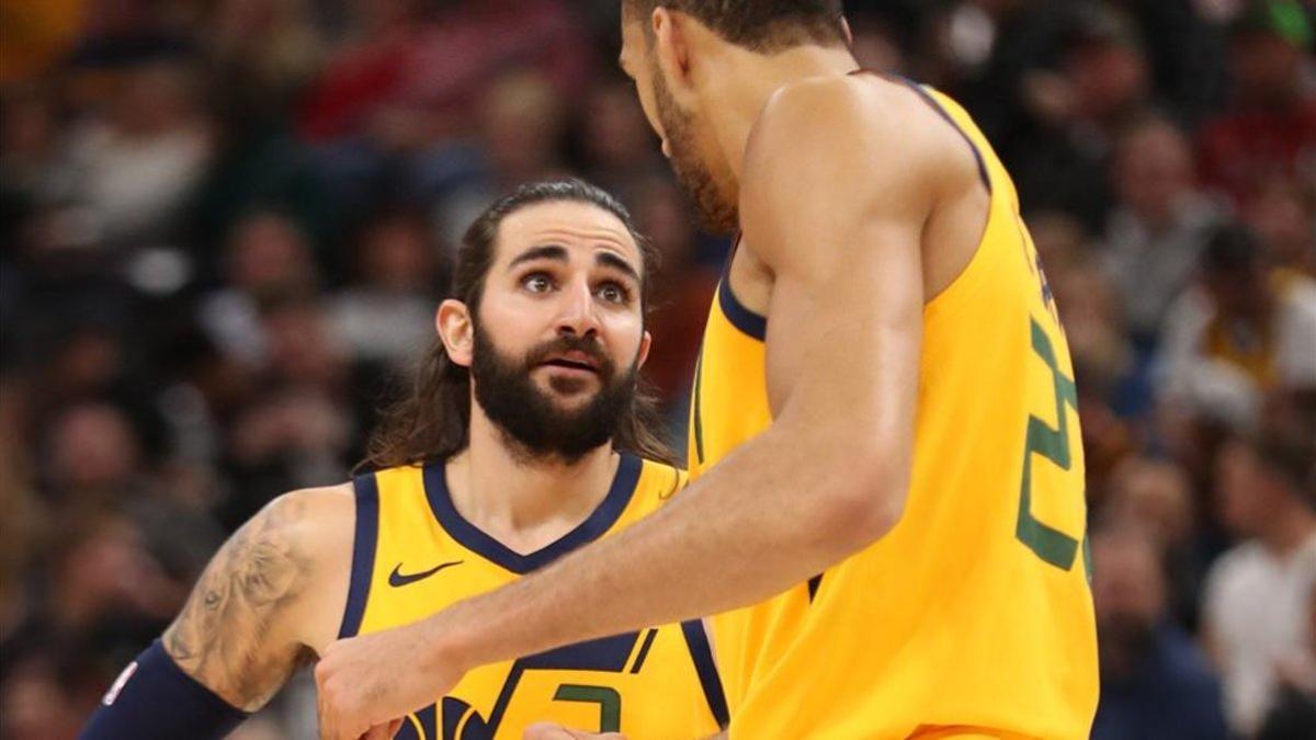 Gobert y Rubio, durante el descanso