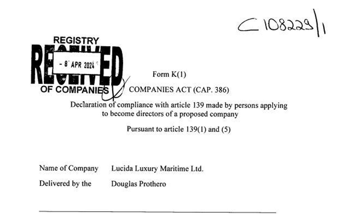 Documento de registro de la empresa Lucida Luxury