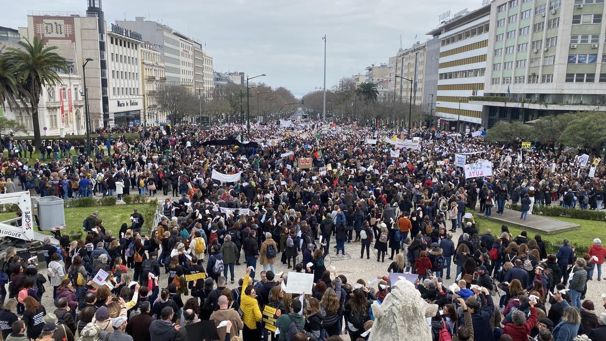 Protesta en Lisboa del sector educativo, el pasado mes de enero.