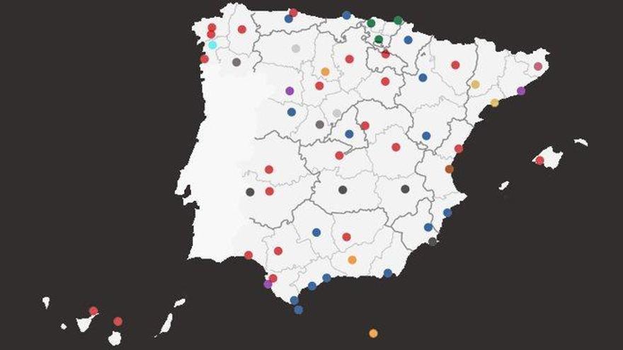 Mapa de los pactos y alcaldes de las principales ciudades de España