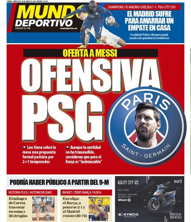 La portada de Mundo Derportivo del 28/04/21