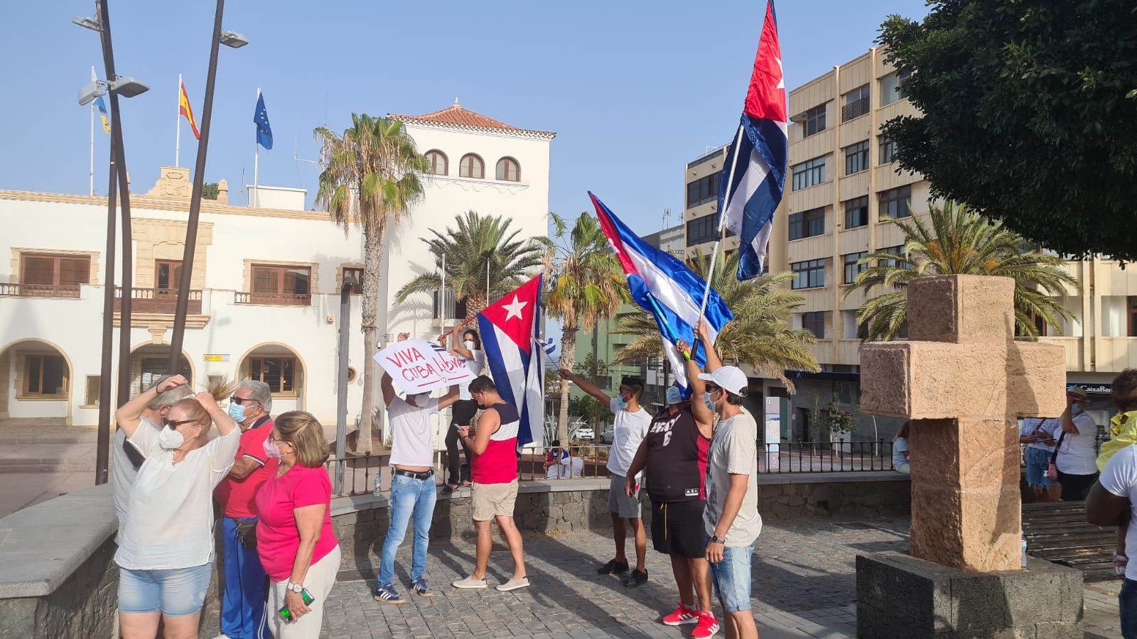 Protesta de la comunidad cubana en Puerto del Rosario, en Fuerteventura (17/07/2021)