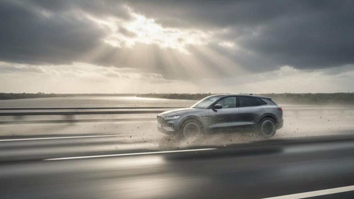 Coche circulando con mucho viento