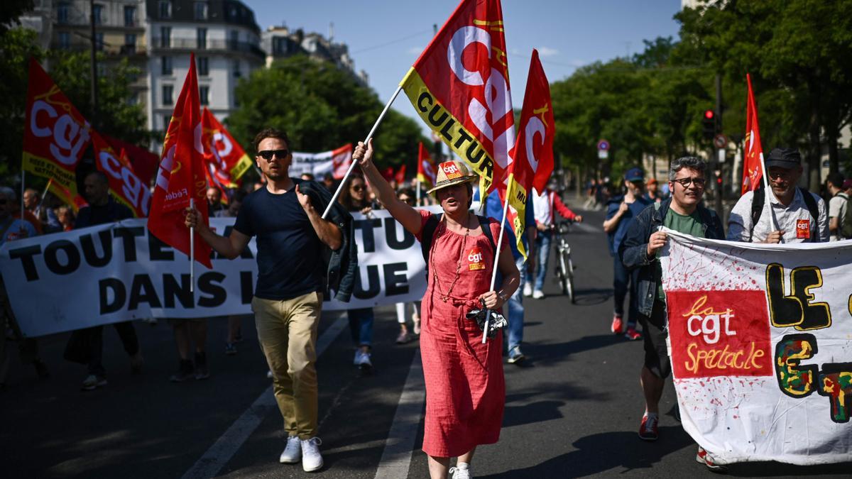 Manifestación contra la reforma de las pensiones, este miércoles en París.