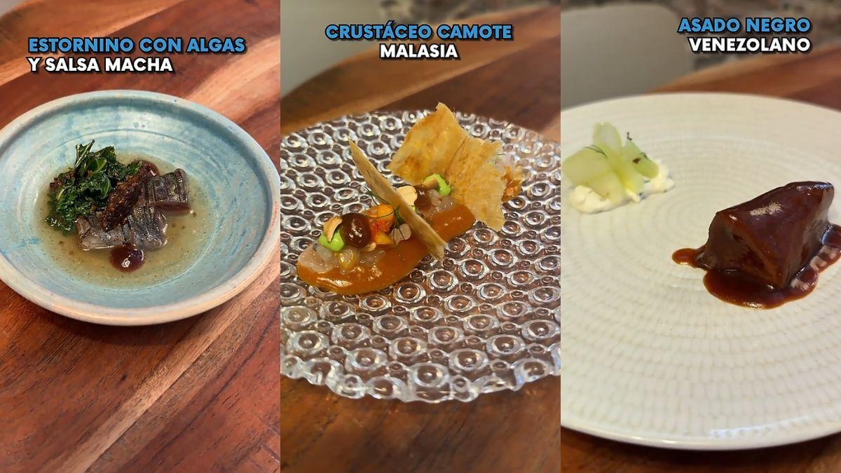 El 'estornino con algas y salsa macha', el 'crustáceo camote Malasia' y el 'asado negro venezolano'