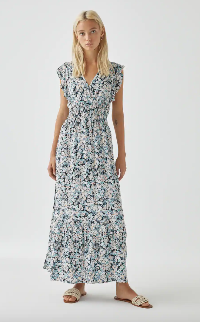 Vestido largo estampado sin mangas de Pull&Bear