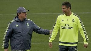 Benítez y Cristiano Ronaldo en un entrenamiento del Madrid en diciembre.