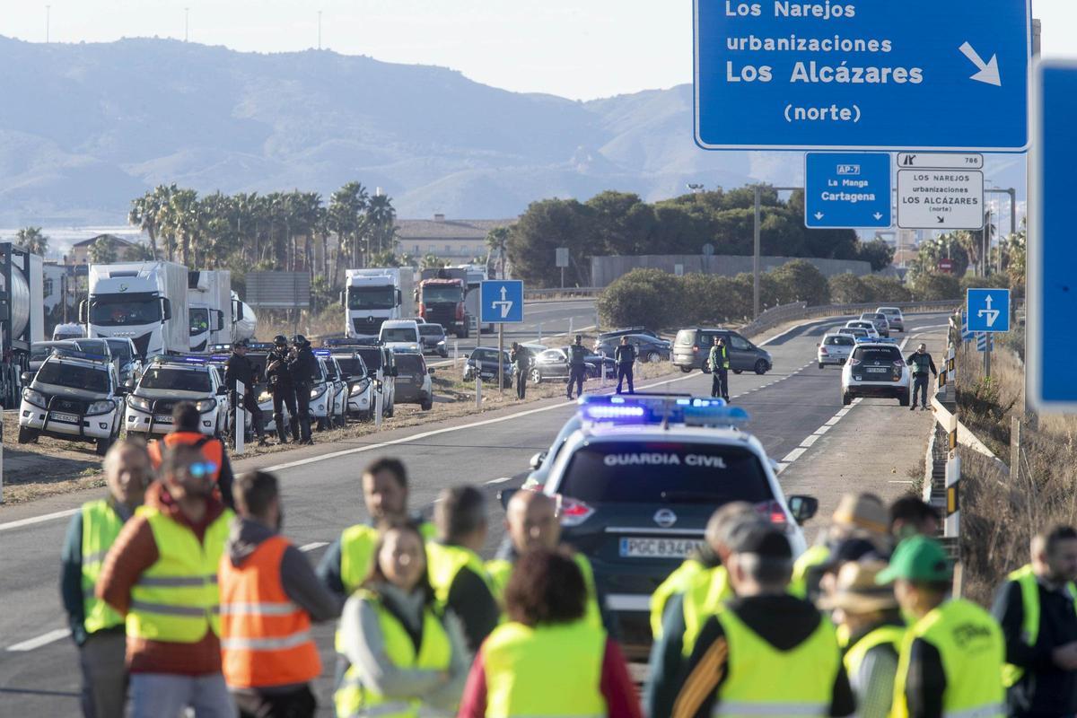 Las protestas, en la AP-7, en Murcia