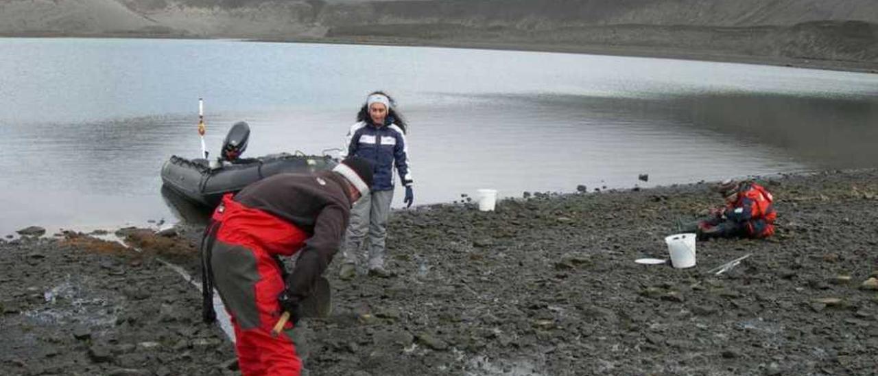 Lastra y otros dos biólogos instalan los medidores de temperatura en su última misión.