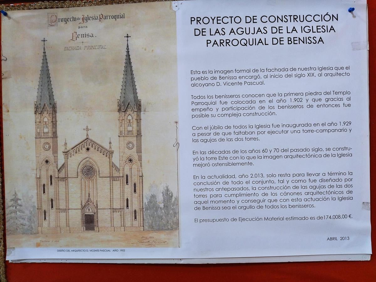 El proyecto de construcción de las agujas de la iglesia de Benissa