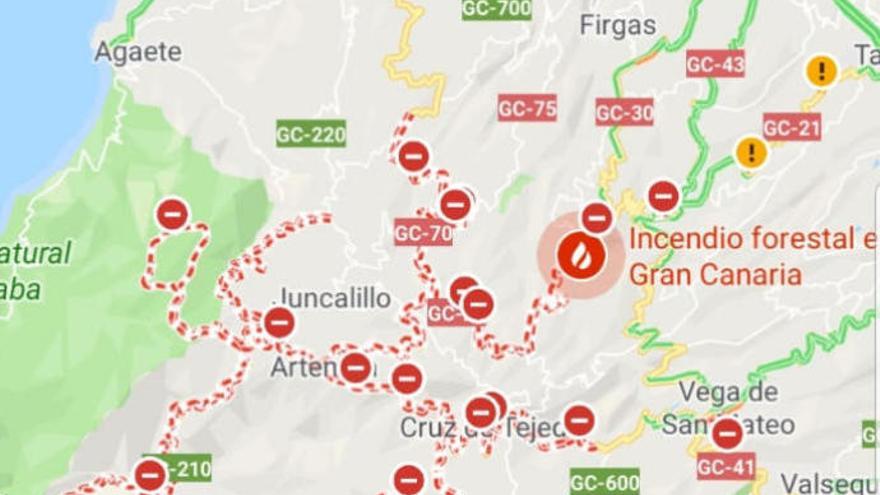 Carreteras de Gran Canaria cortadas por el incendio