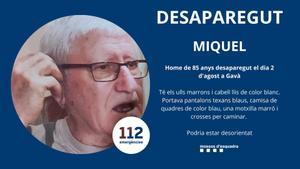 Busquen un home de 85 anys que va desaparèixer la setmana passada a Gavà