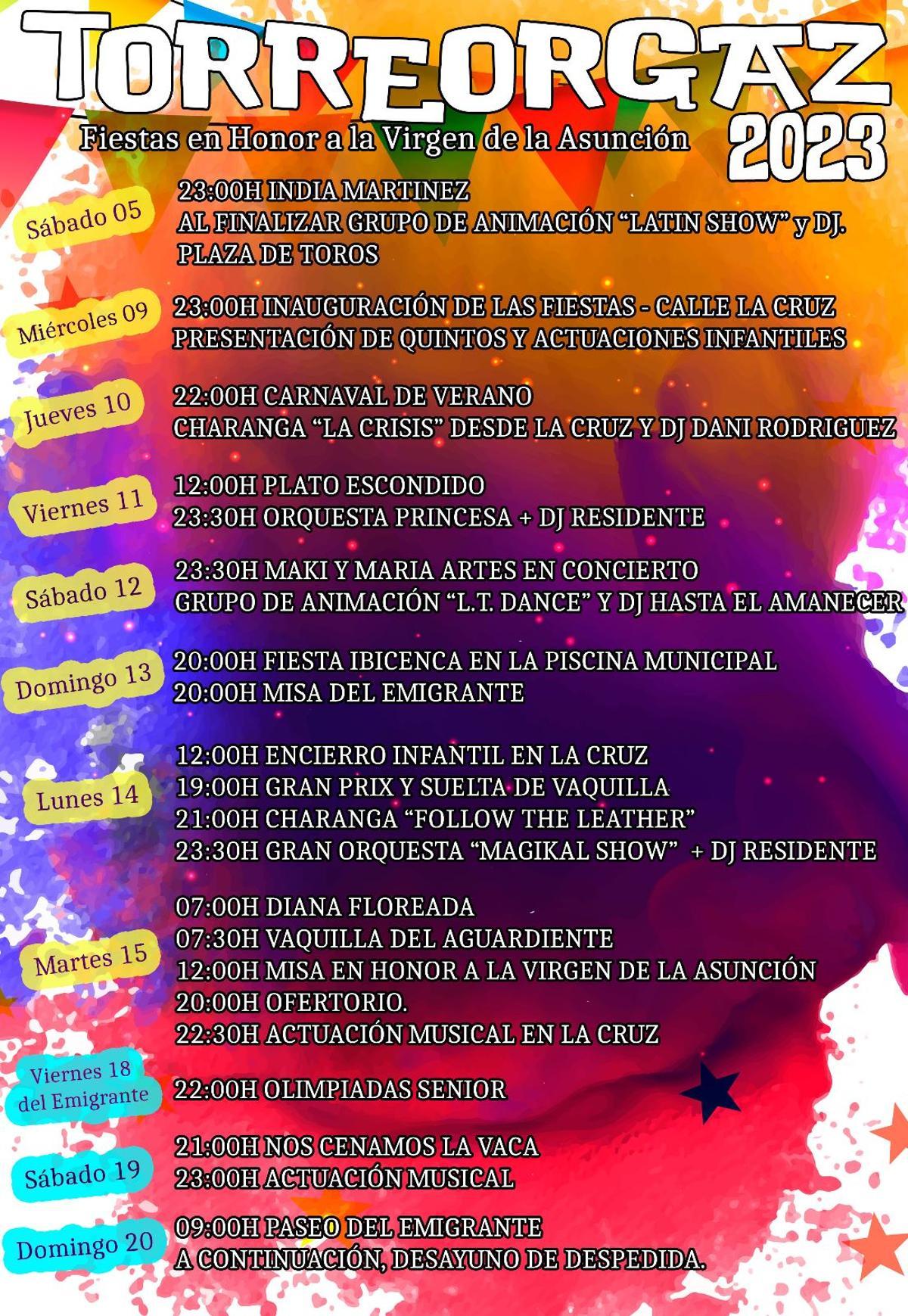 Programa de las Fiestas de la Virgen de la Asunción de Torreorgaz.