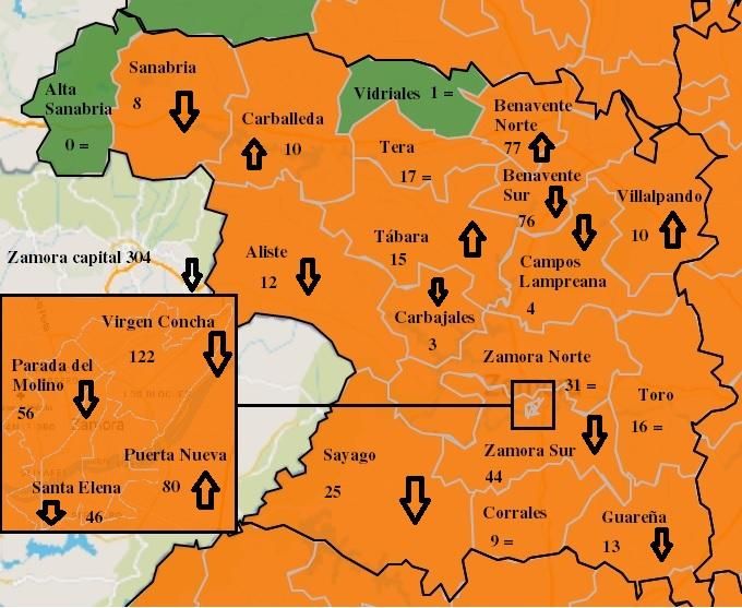 Mapa de contagios COVID por zonas básicas de salud