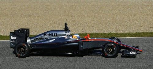 McLaren Formula One racing driver Fernando Alonso of Spain drives his new car  MP4-30 during pre-season testing at the Jerez racetrack in southern Spain