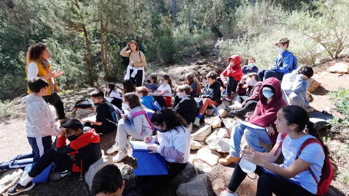 Eva Rincón, durante el itinerario sobre los trabajos del bosque.