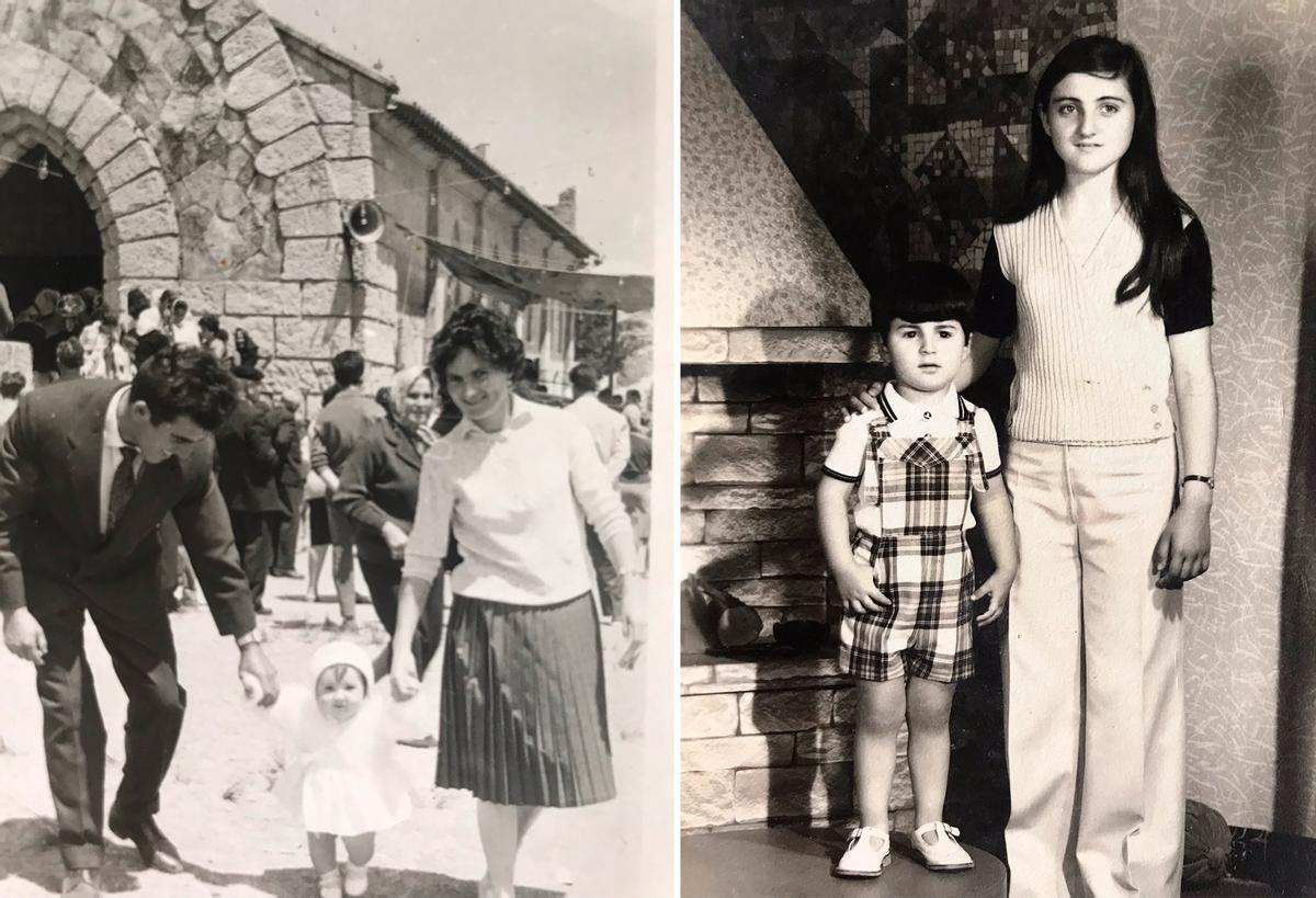 Amparo Alonso con sus padres y su hermano en dos imágenes del archivo familiar