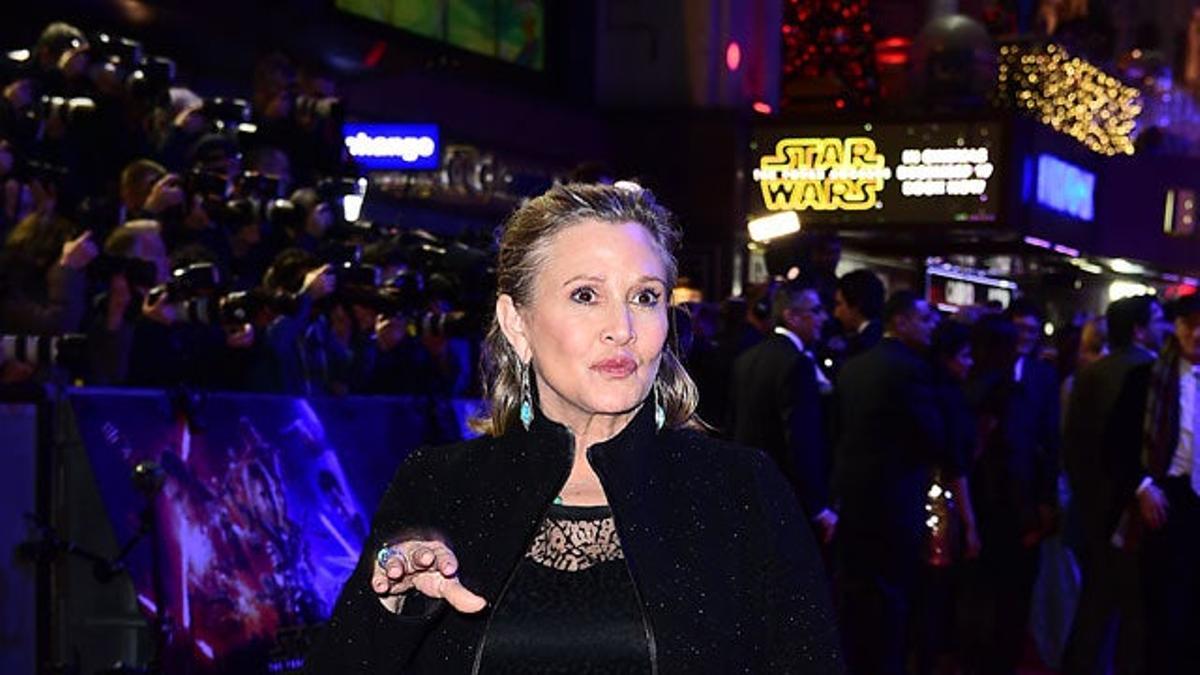 Carrie Fisher, en el preestreno de la última película de La guerra de las galaxias en Londres.