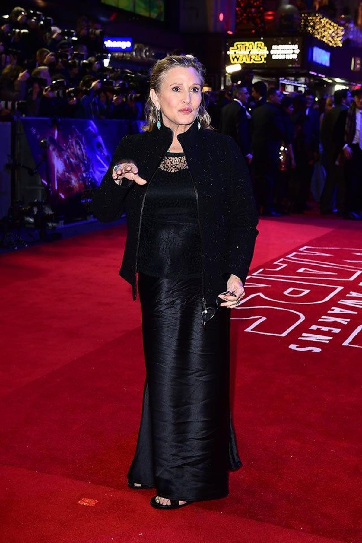 Carrie Fisher, en el preestreno de la última película de La guerra de las galaxias en Londres.