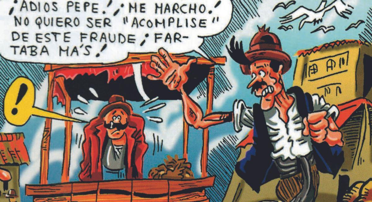 Viñeta de la historia ‘Perdices en fresquito’durante una visita del personaje a la Vega de San Mateo. | | A. C.