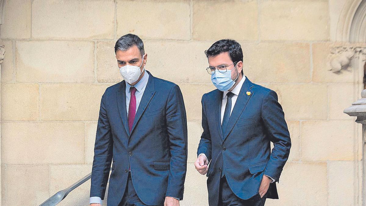 Pedro Sánchez y Pere Aragonès, a su salida de la reunión en el Palau de la Generalitat el pasado miércoles.