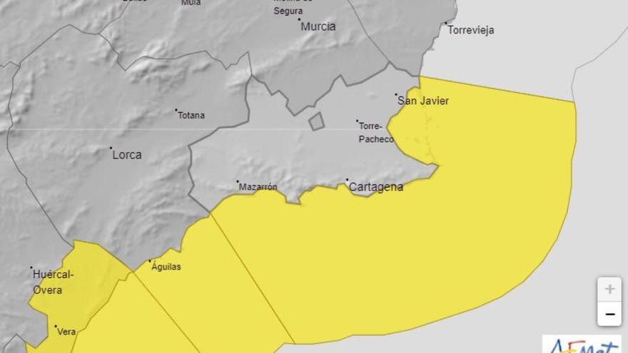 El litoral de la Región, en aviso amarillo por fenómenos costeros este sábado