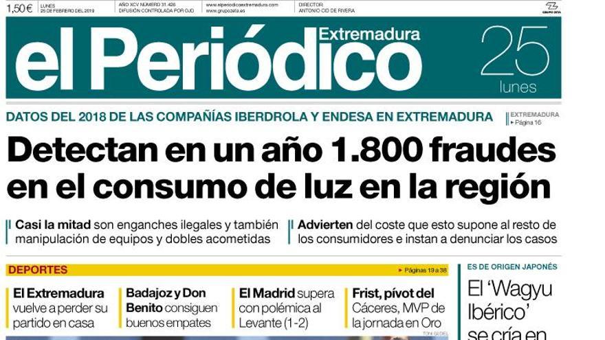 Esta es la portada de EL PERIÓDICO EXTREMADURA correspondiente al día 25 de febrero del 2019