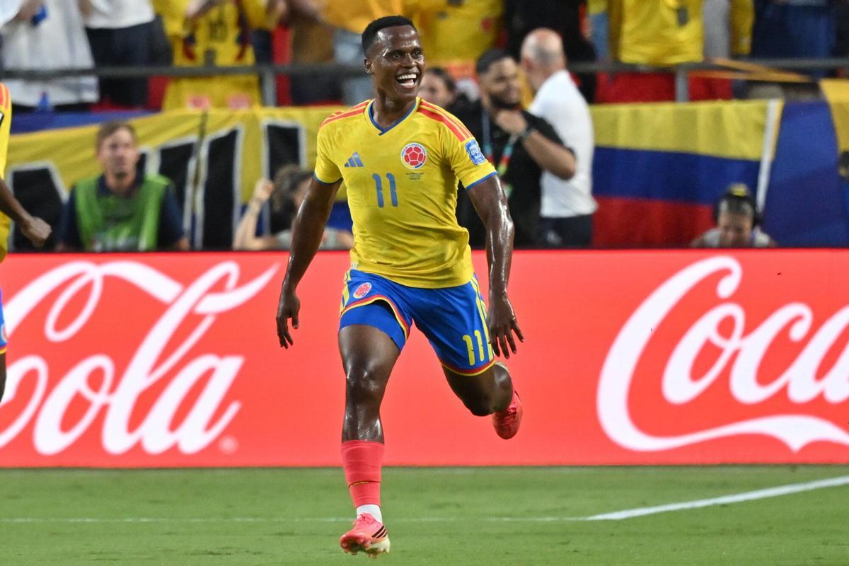 FOTODELDÍA EPA6605. KANSAS (ESTADOS UNIDOS), 03/07/2026.- Jhon Arias de Colombia celebra un gol este viernes, durante un partido de dieciseisavos de final del Mundial de la FIFA 2026 entre Colombia y Ghana en el estadio Arrowhead en Kansas (Estados Unidos). EFE/ Amy Kontras