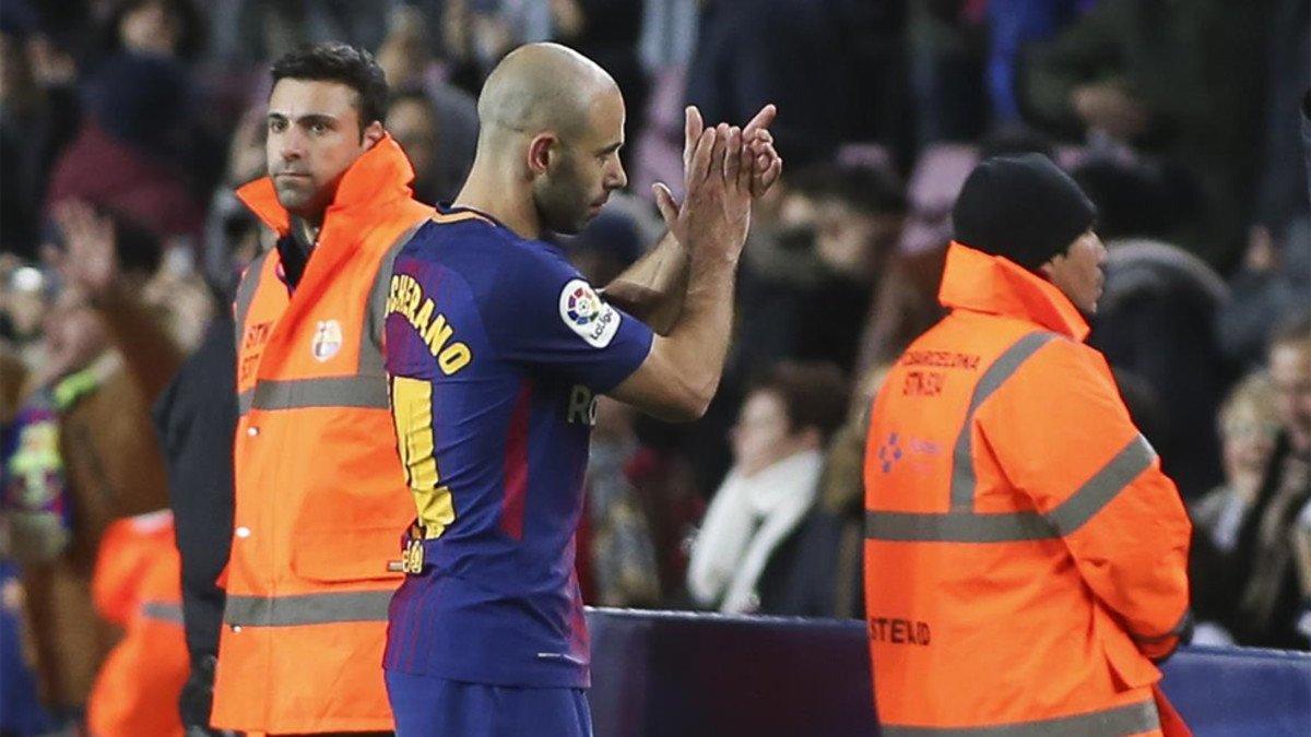 Javier Mascherano es sustituido en el Barça-Celta de los cuartos de final de la Copa del Rey 2017/18