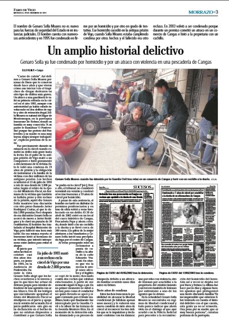 Reportaje de FARO DE VIGO en diciembre de 2011 sobre el historial delictivo de Genaro Solla Moares.