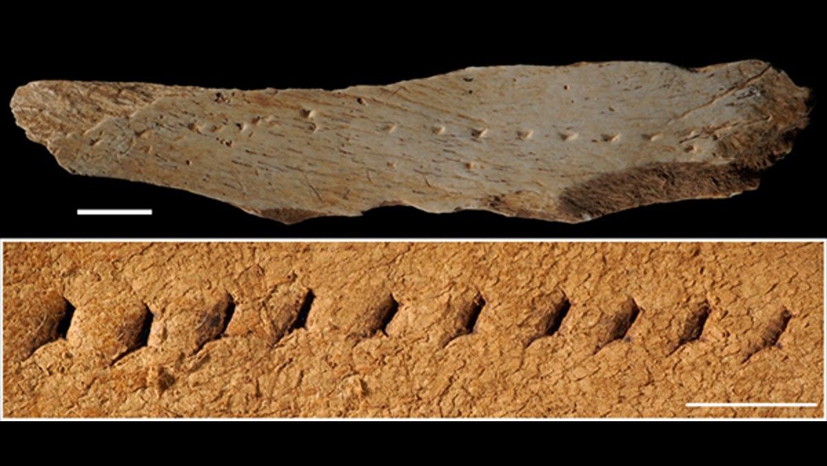 Arriba, imagen de la herramienta hallada en el yacimiento de Canyar. Abajo, réplica de las perforaciones que se realizaban con este instrumento.