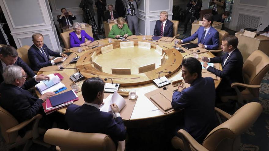 Los líderes del G7 participan en una sesión de trabajo en 2018.