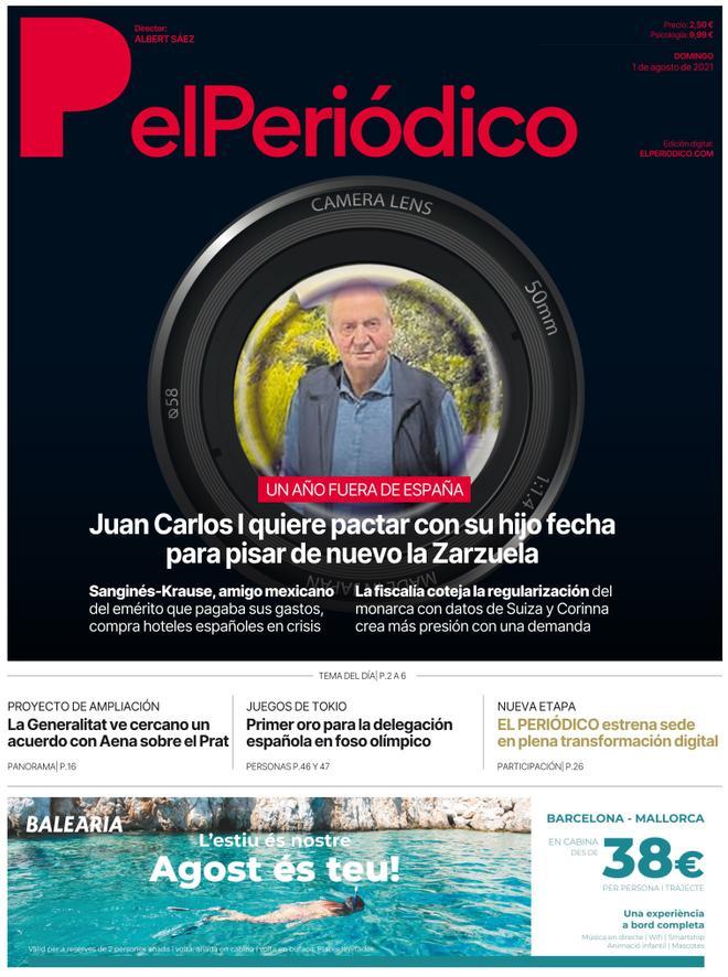 La portada d’EL PERIÓDICO de l’1 d’agost del 2021