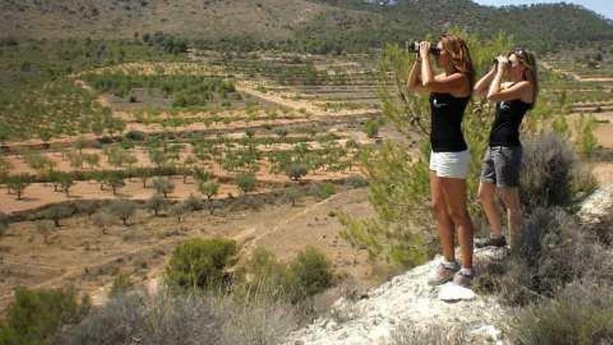 Dos voluntarias vigilando los montes de Pinoso.
