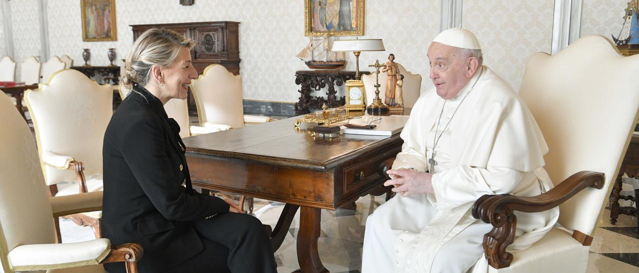 El papa Francisco recibe a Yolanda Díaz en un encuentro &quot;muy cordial y emotivo&quot;