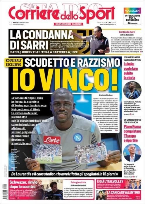 Portada CORRIERE DELLO SPORT 13 septiembre 2019