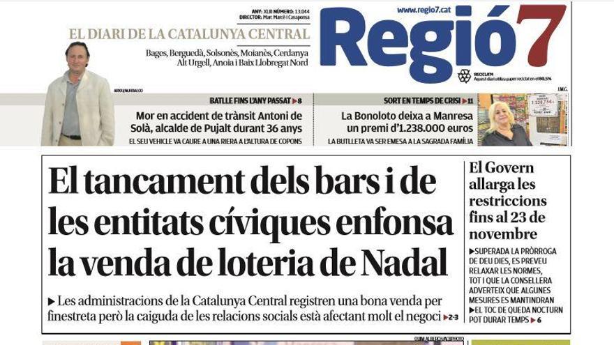 La portada de Regió7 d&#039;avui, 13 de novembre