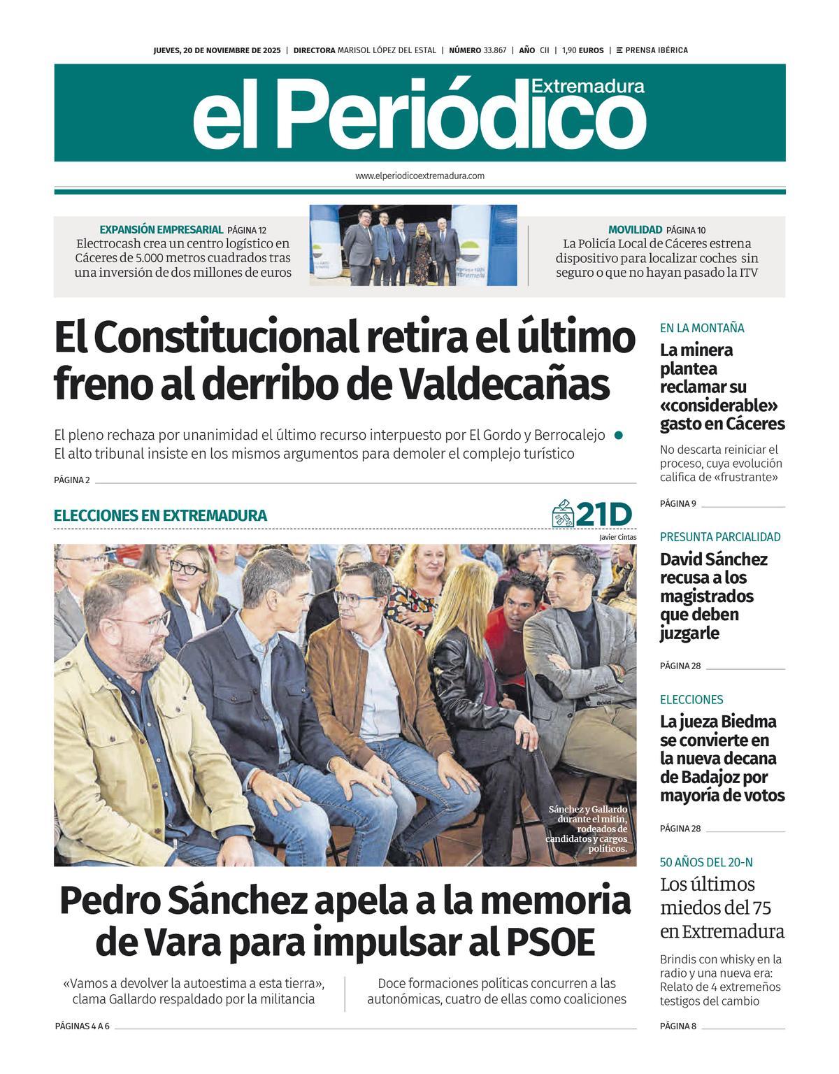 Consulta la portada correspondiente al día 20 de noviembre de 2025