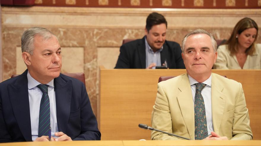 El alcalde de Sevilla, José Luis Sanz, junto al portavoz del PP en el Ayuntamiento y delegado de Hacienda, Juan Bueno.