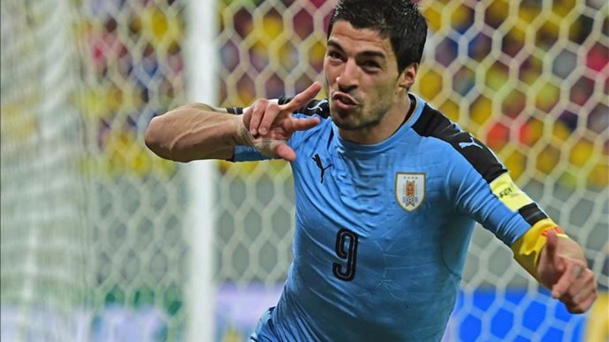 Luis Suárez celebra un gol en el 2-2 ante Brasil del pasado mes de marzo