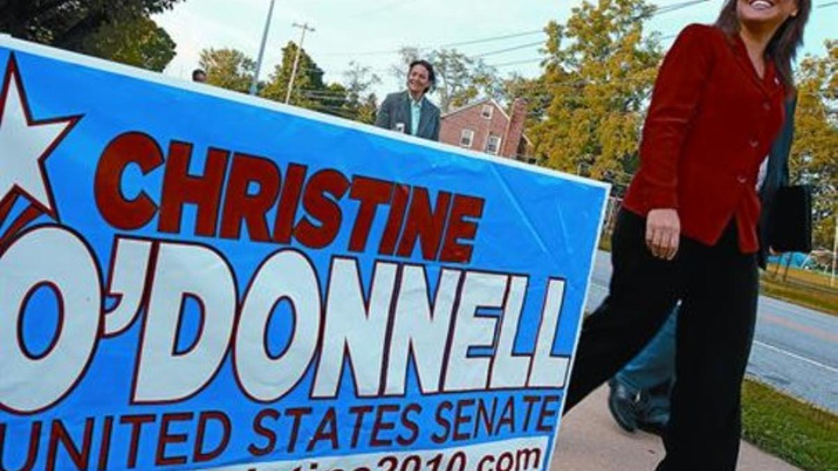 La aspirante al Senado Christine O'Donnell, triunfadora en las primarias conservadoras de Delaware, ayer.