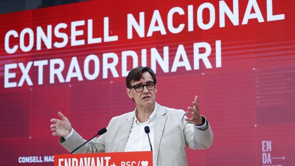 El primer secretario del PSC, Salvador Illa, en el consejo nacional de los socialistas catalanes.