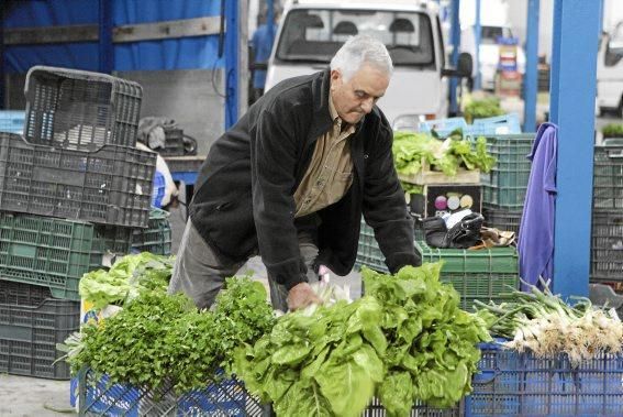 Auf dem Großmarkt wird mit Tonnen an Gemüse, Fleis