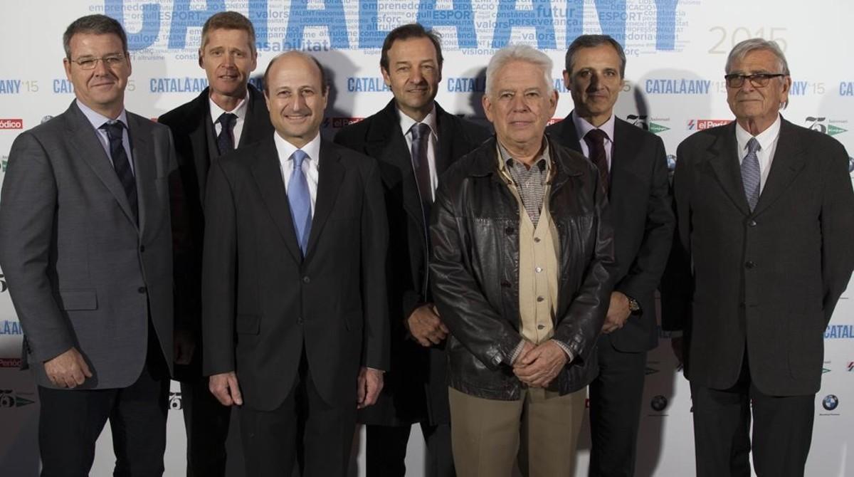 Empresa Simón. De izquierda a derecha: Rafael Serra, Ricard Aubert, Nicolas Trincheria, Lluis Lopezbarrena, Sergio Vives, Lluis Simon y Joaquim Aubert. 