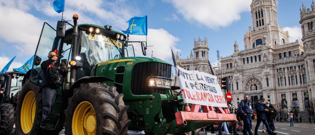 Uno de los tractores asturianos que se desplazaron el domingo a Madrid.
