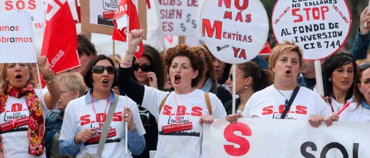 Trabajadoras de Los Telares, durante una pasada movilización.